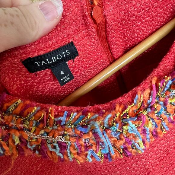 Talbots Coral Tweed Sheath Dress Confetti FringeTrim 4 - Picture 2 of 13
